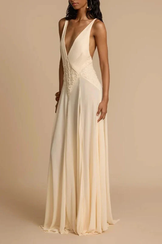 Deep V Neck Lace Patchwork Boho Dress - Image 7