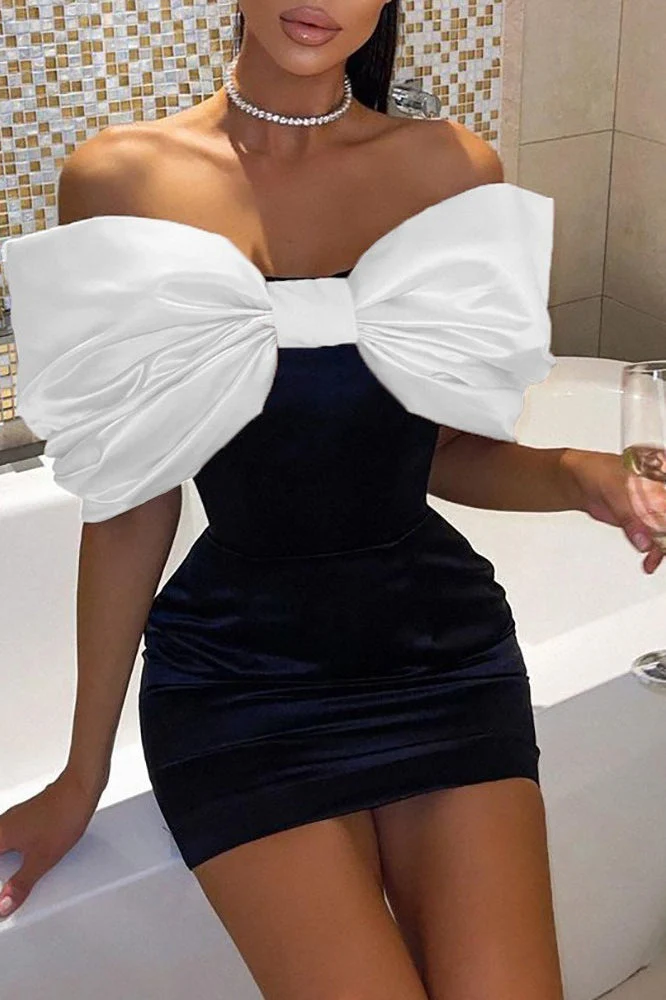 Detachable Bow Backless Bodycon Cocktail Dress - Image 3