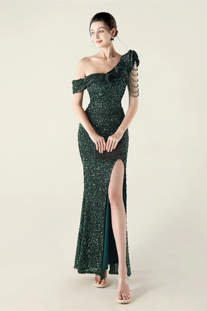 Draped One Shoulder Ruffle Formal Dress - Image 11