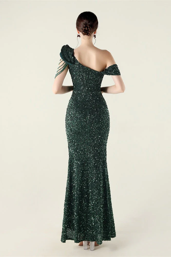 Draped One Shoulder Ruffle Formal Dress - Image 12
