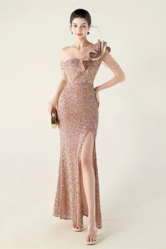 Draped One Shoulder Ruffle Formal Dress - Image 17