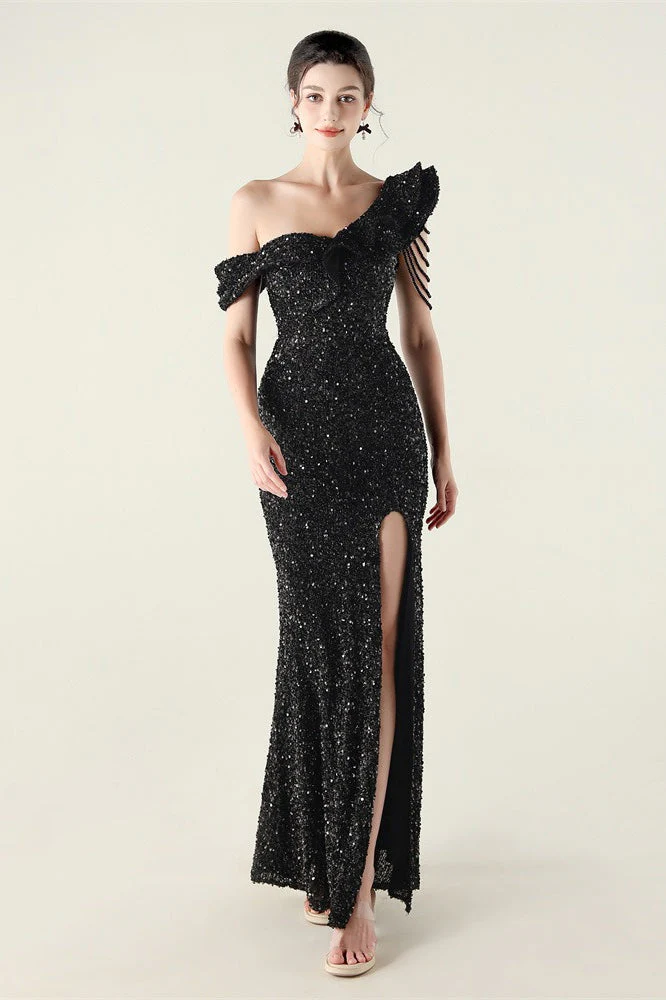 Draped One Shoulder Ruffle Formal Dress - Image 2