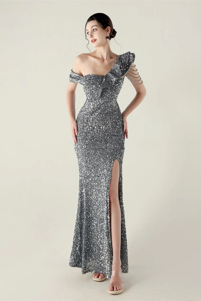 Draped One Shoulder Ruffle Formal Dress - Image 25