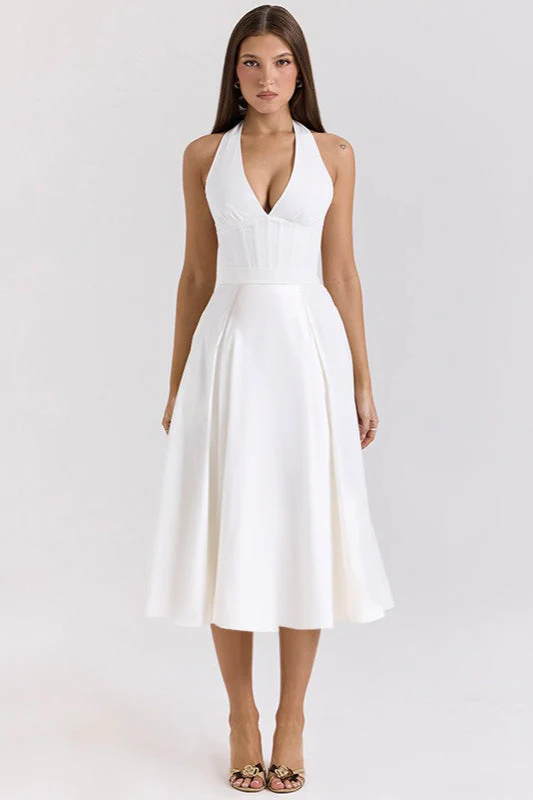 Elegant Deep V Halter Backless Maxi Party Dress