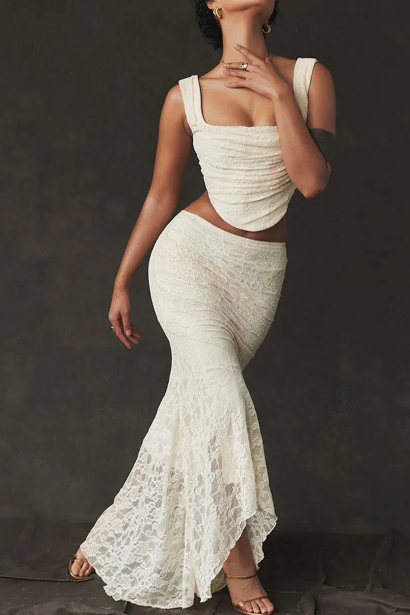 Elegant Lace-Up Crop Top & Maxi Skirt Boho Dress - Image 24