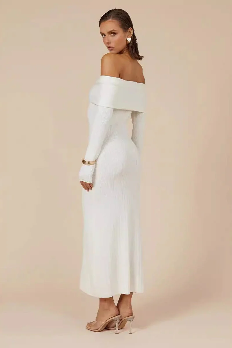 Elegant Off Shoulder Knit Sweater Dress - Image 9