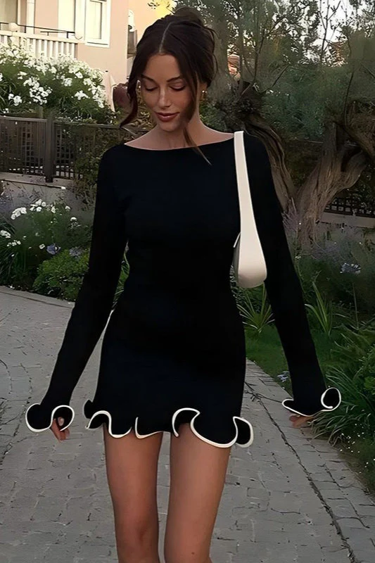 Elegant Round Neck Ruffle Cocktail Dress - Image 11