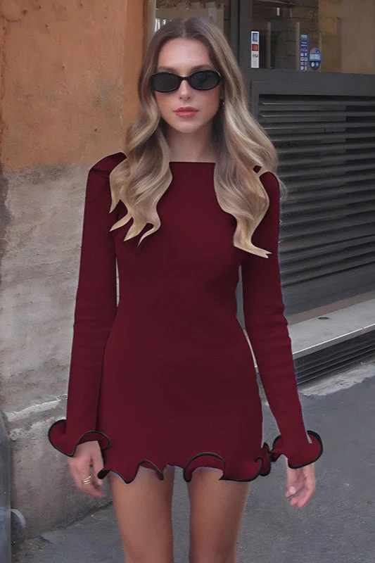 Elegant Round Neck Ruffle Cocktail Dress - Image 7