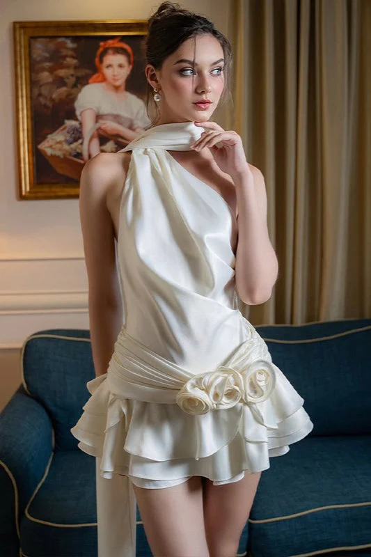 Elegant Satin 3D Floral Cocktail Dress - Image 3