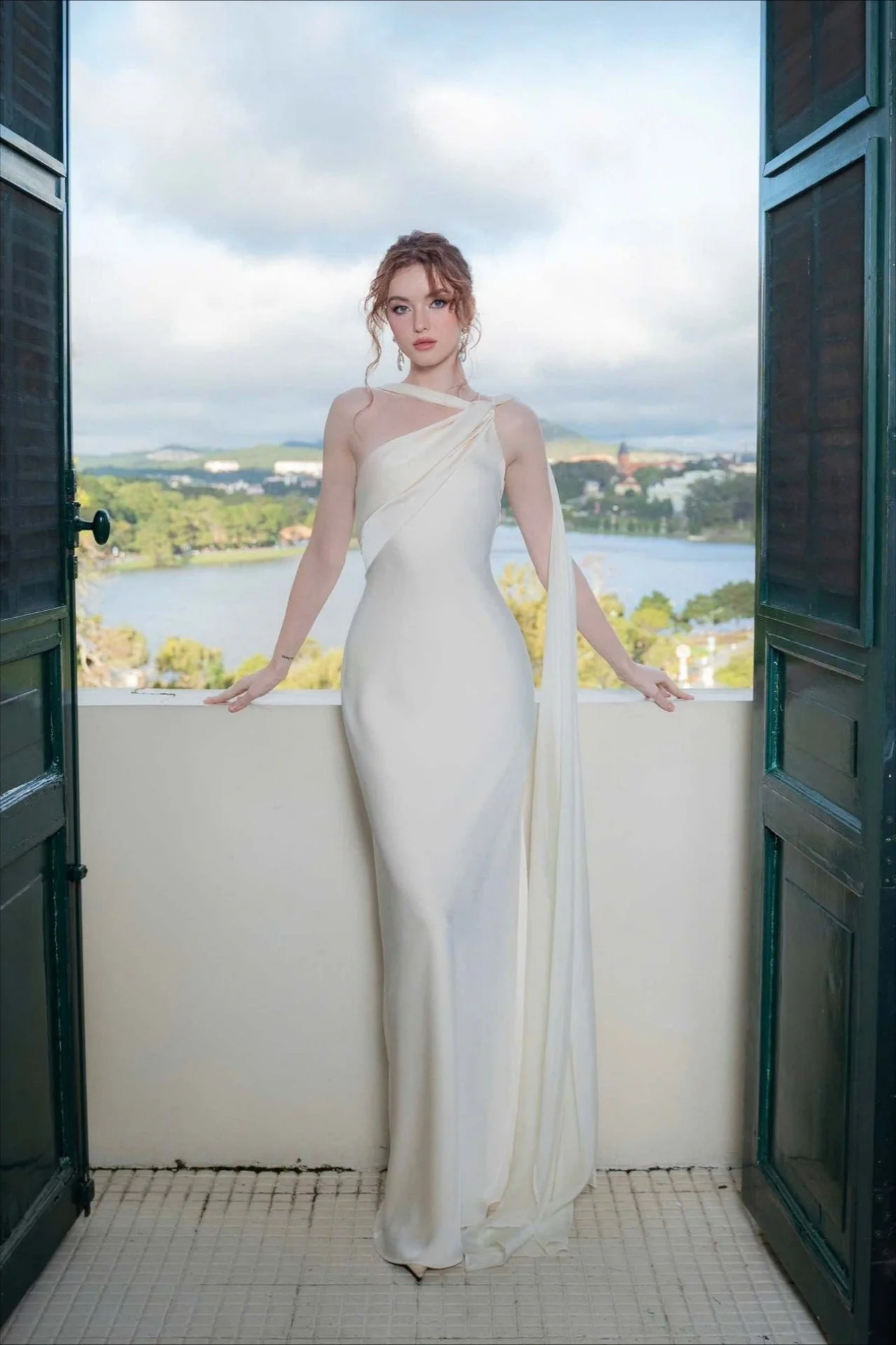 Elegant Satin Slant Neck Sheath Formal Dress - Image 4