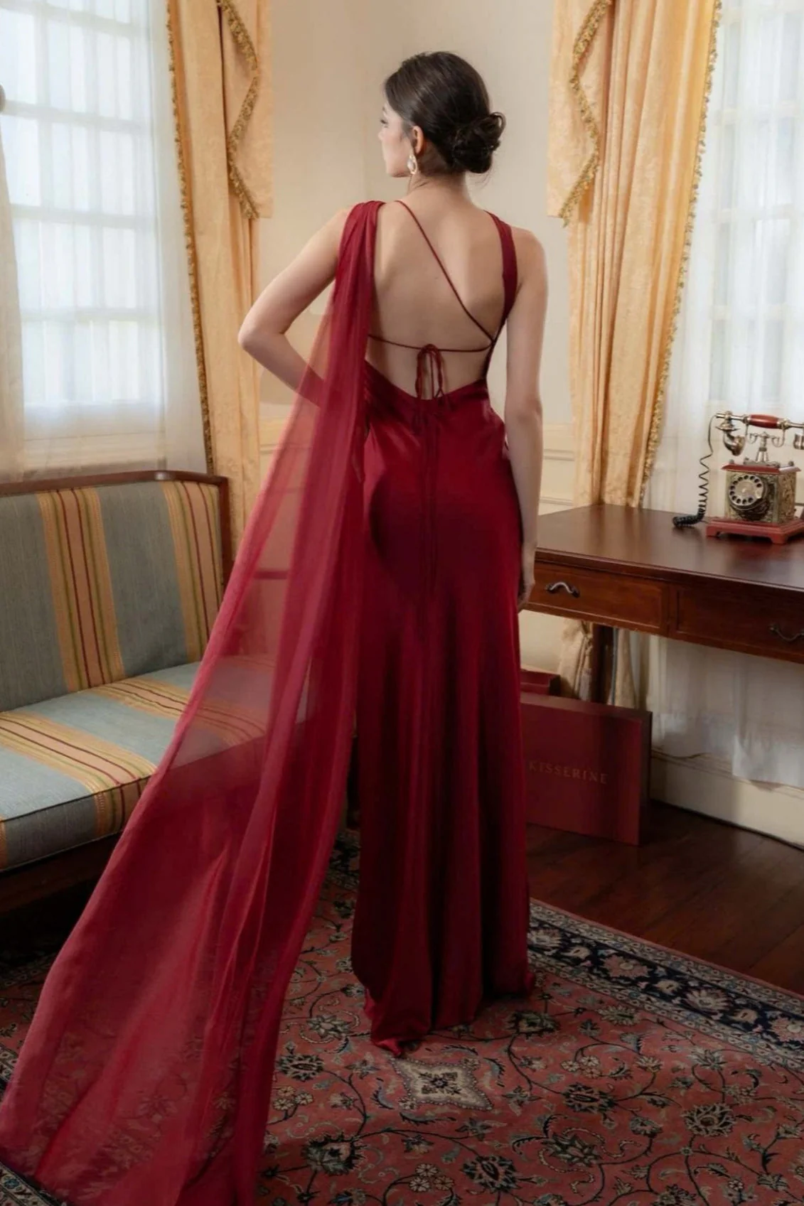 Elegant Satin Slant Neck Sheath Formal Dress - Image 8