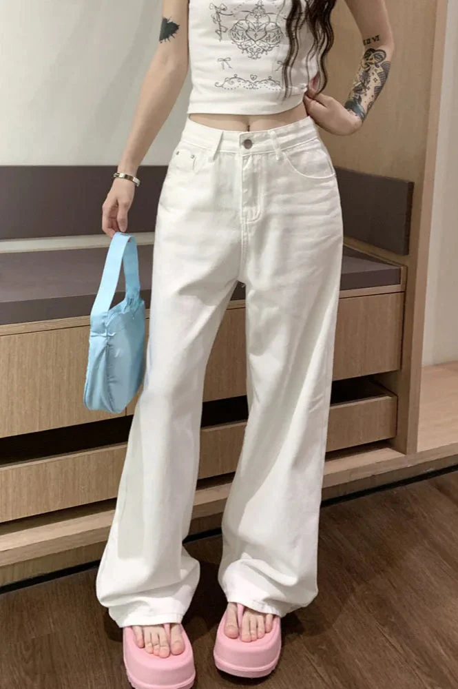 Embroidered Pink Bow Wide Leg Jeans - Image 3