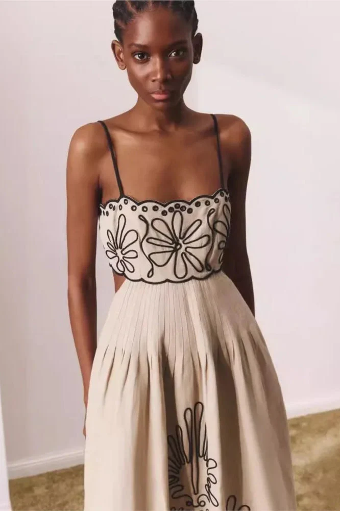 Embroidered Spaghetti Strap Boho Dress - Image 2