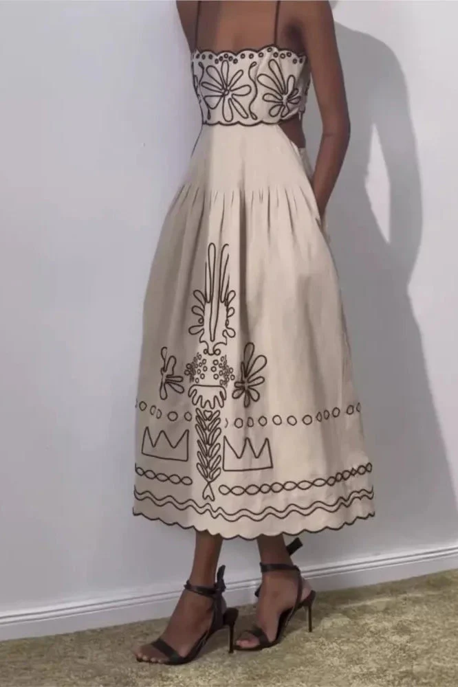 Embroidered Spaghetti Strap Boho Dress - Image 5