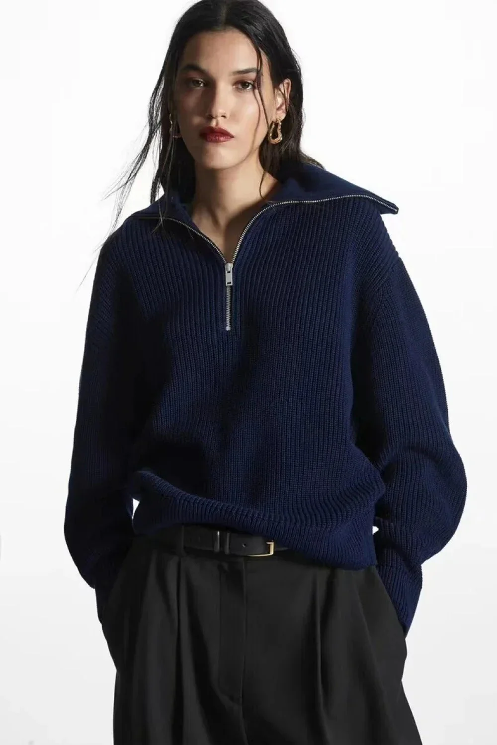 Fashion Wool Blend Open Collar Sweater - Image 8