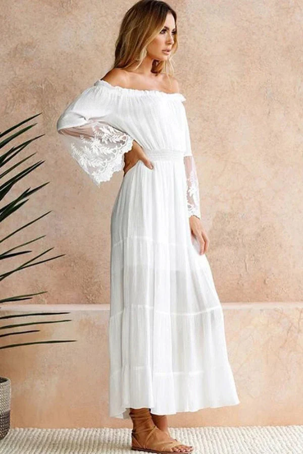 Flare Sleeve Off Shoulder Boho Dress - Image 10