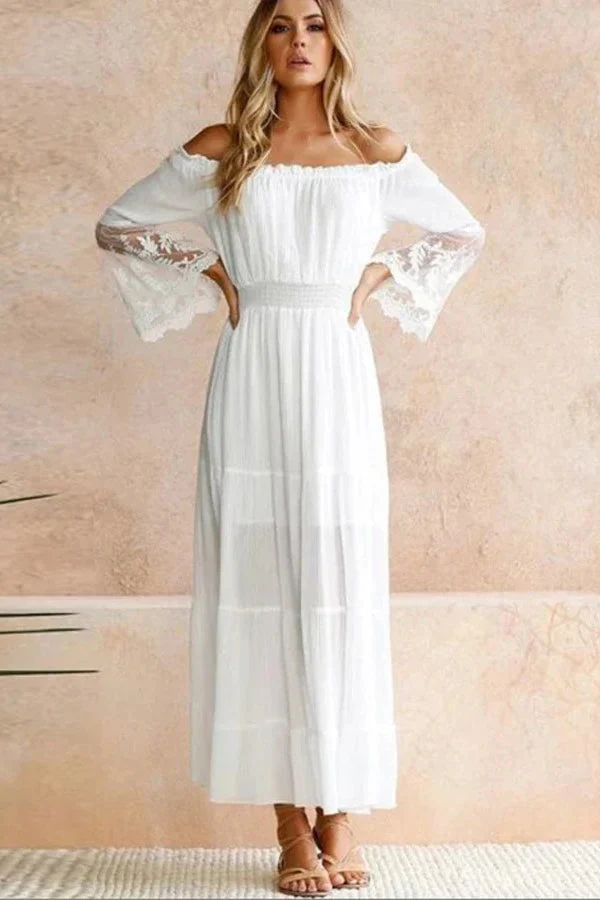 Flare Sleeve Off Shoulder Boho Dress - Image 11