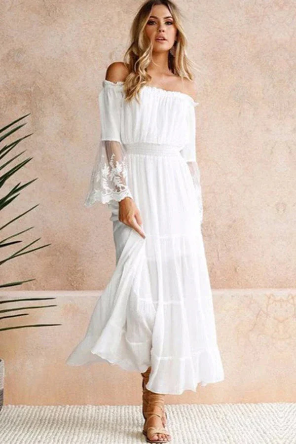 Flare Sleeve Off Shoulder Boho Dress - Image 12