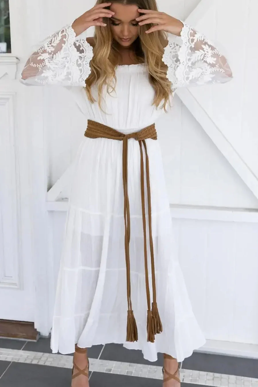 Flare Sleeve Off Shoulder Boho Dress - Image 13