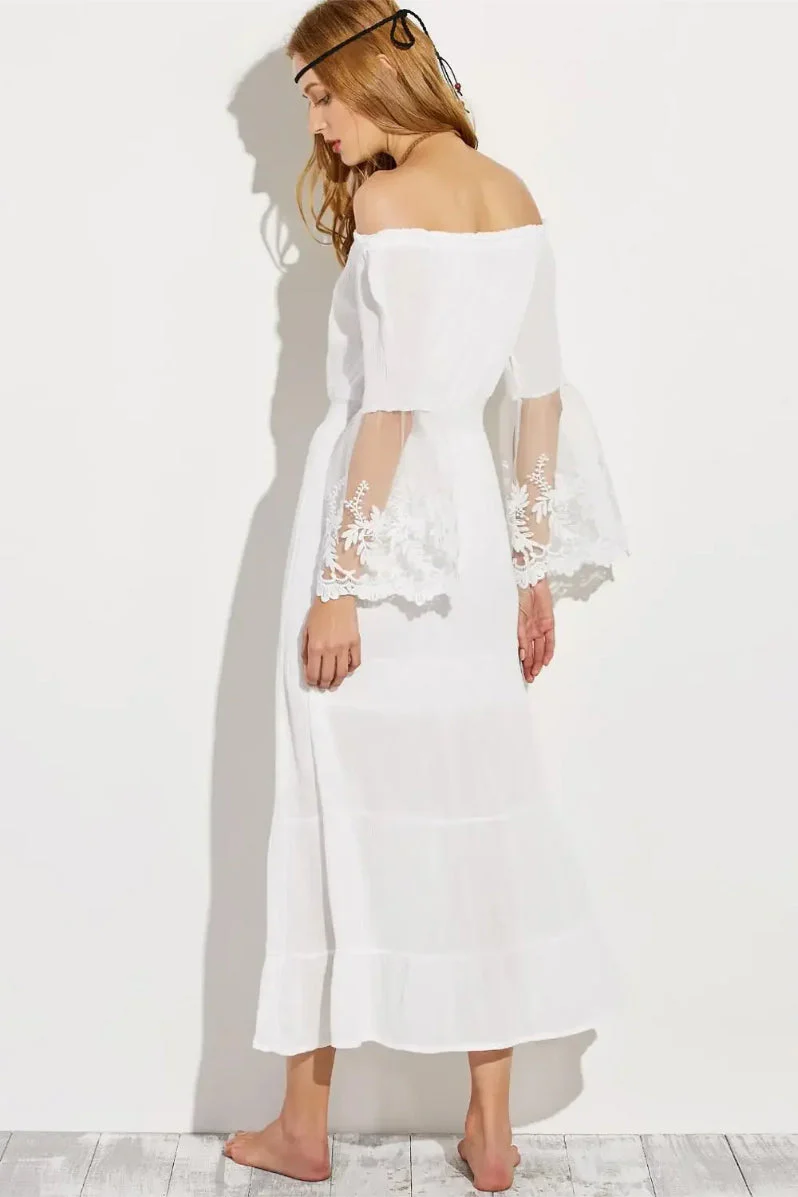 Flare Sleeve Off Shoulder Boho Dress - Image 8