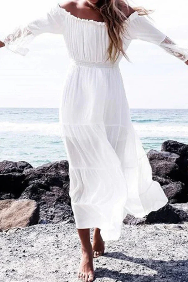 Flare Sleeve Off Shoulder Boho Dress - Image 9
