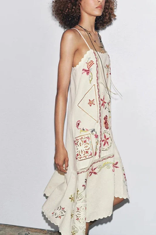 Floral Embroidered Asymmetric Boho Dress - Image 2