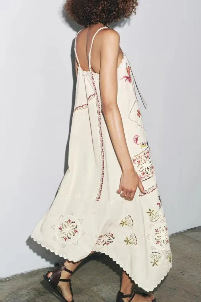 Floral Embroidered Asymmetric Boho Dress - Image 7