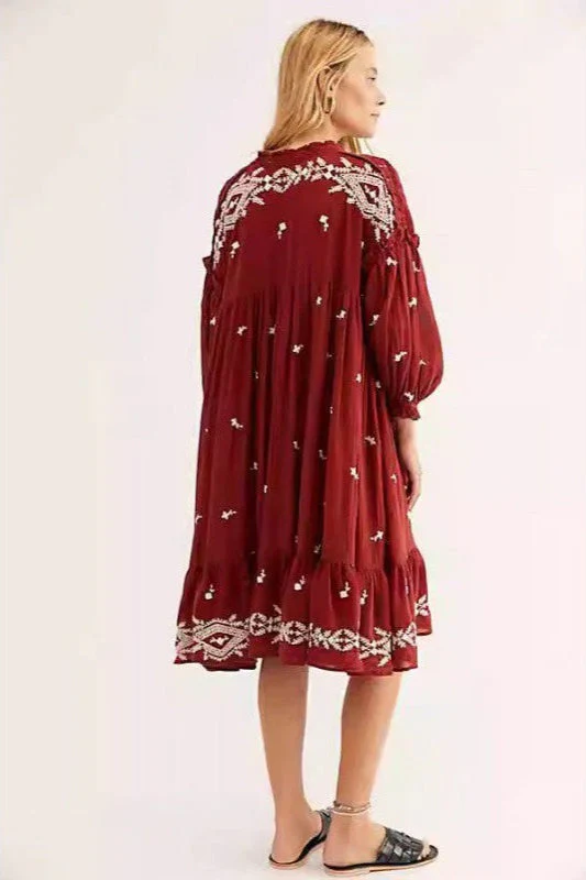 Floral Long Sleeve Midi Boho Dress - Image 9