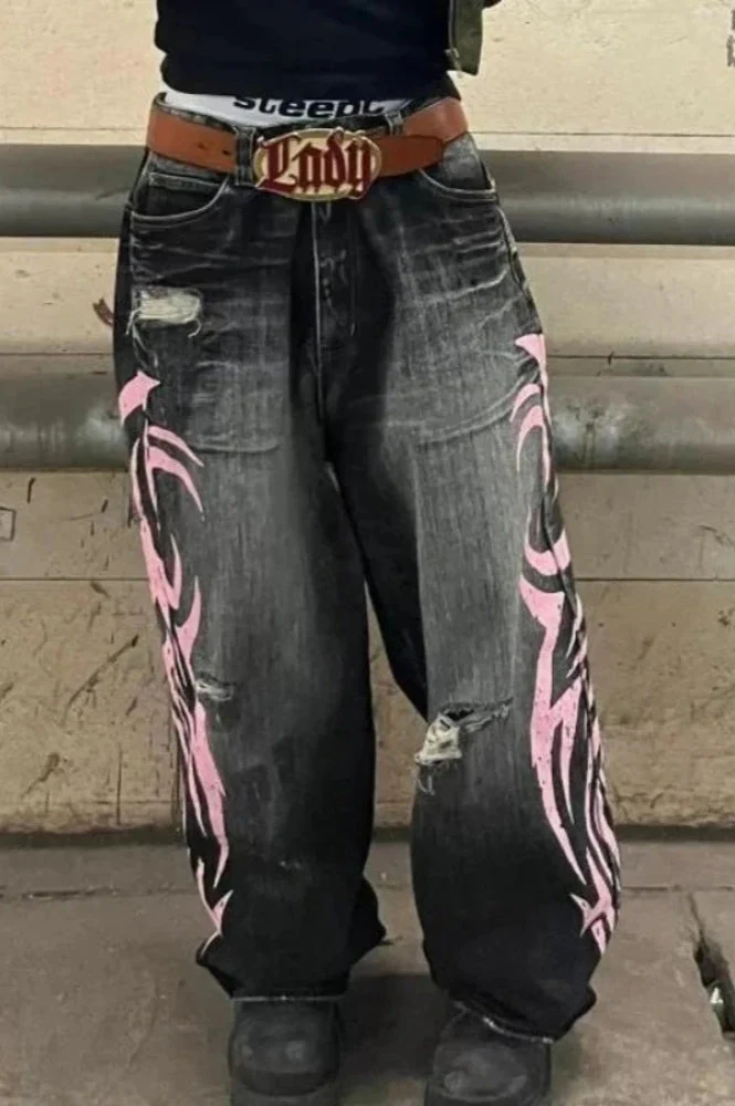 Gothic Print Wide-Leg Jeans - Image 15