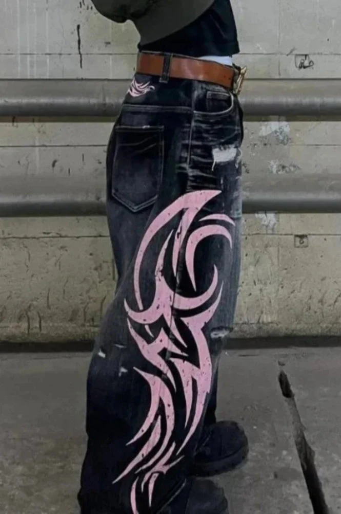 Gothic Print Wide-Leg Jeans - Image 8