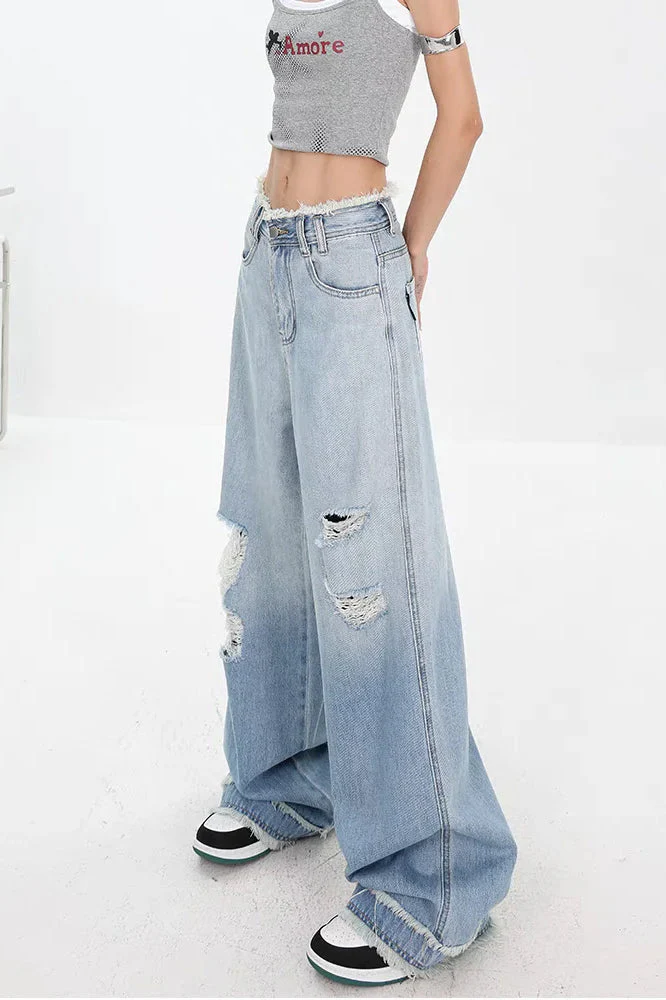 Gradient Ripped Straight Leg Jeans - Image 2