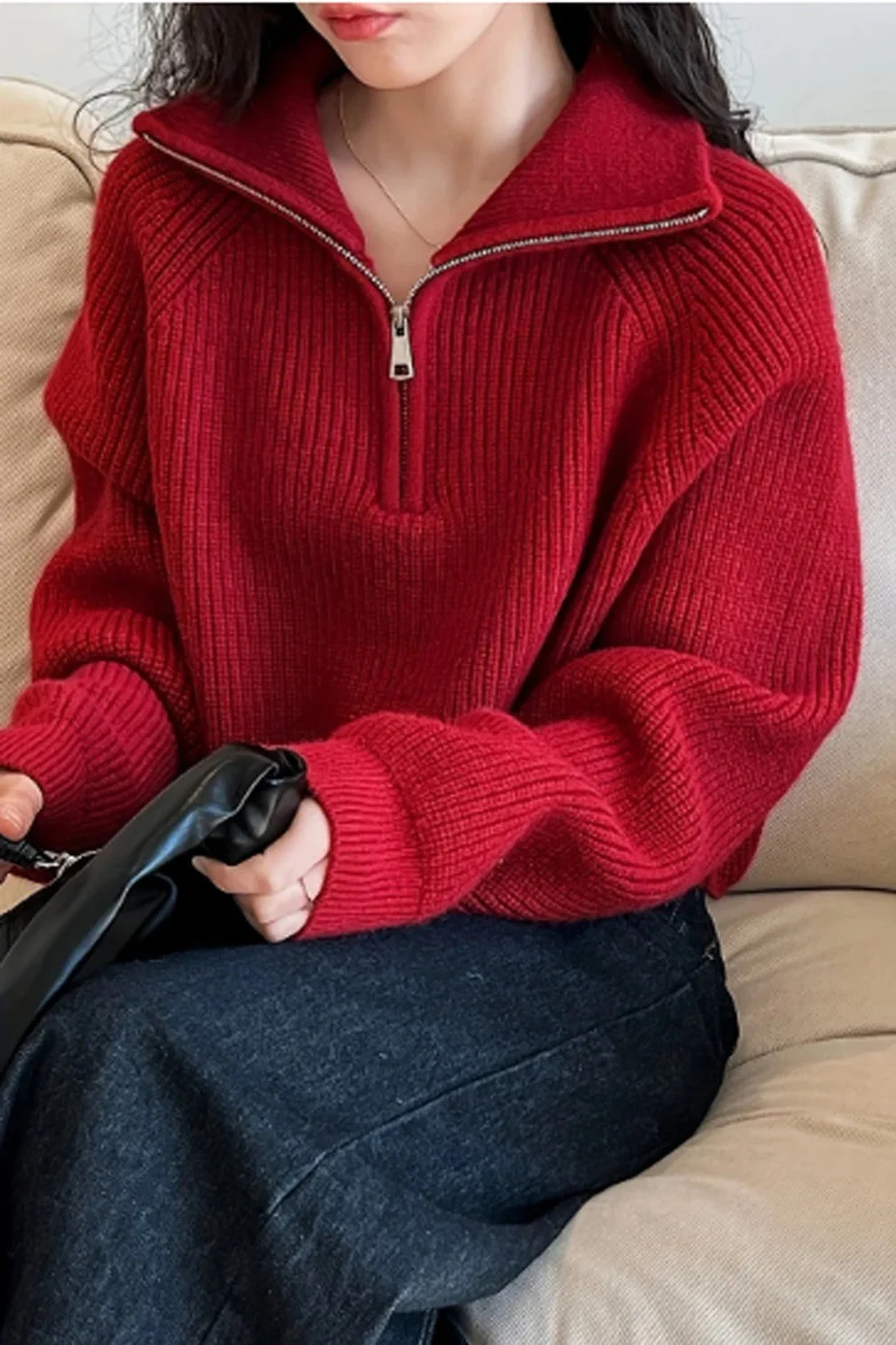 Half Zip Knit Turtleneck Sweater - Image 22