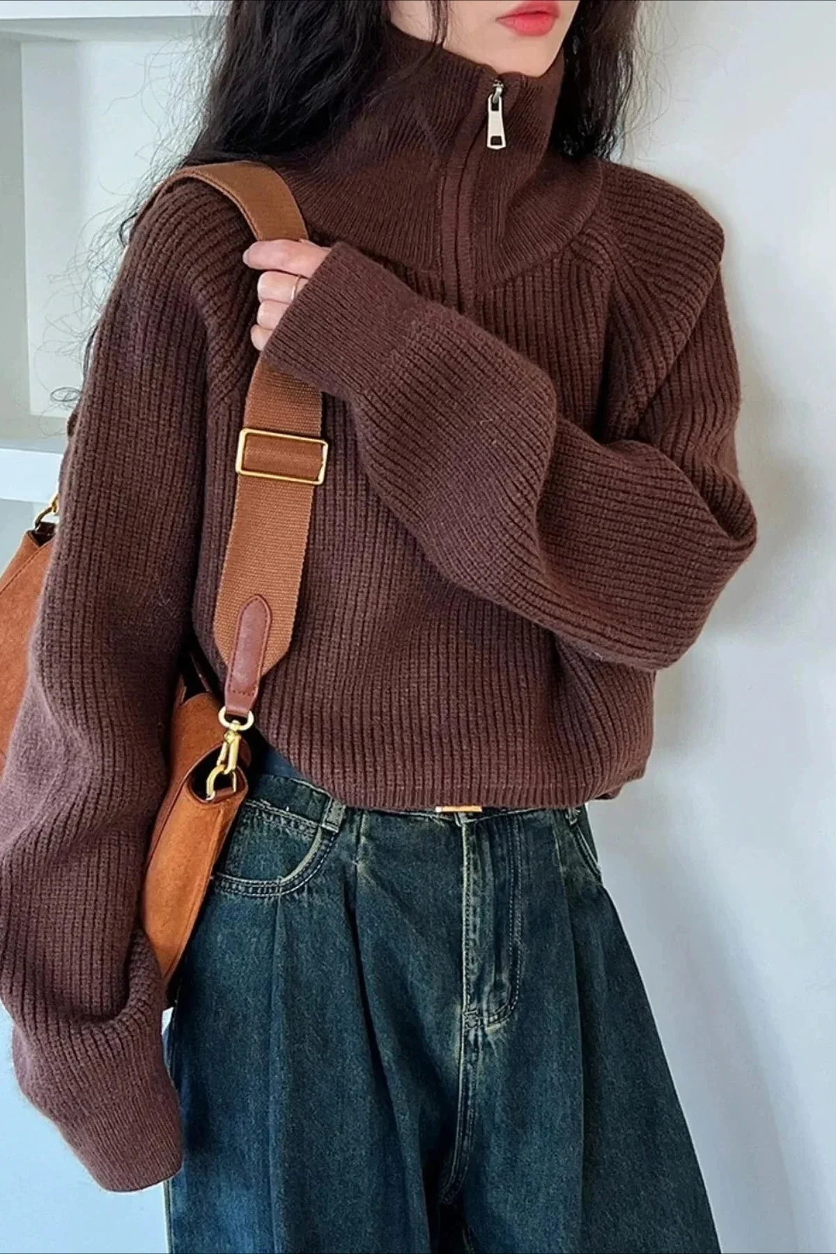 Half Zip Knit Turtleneck Sweater - Image 33