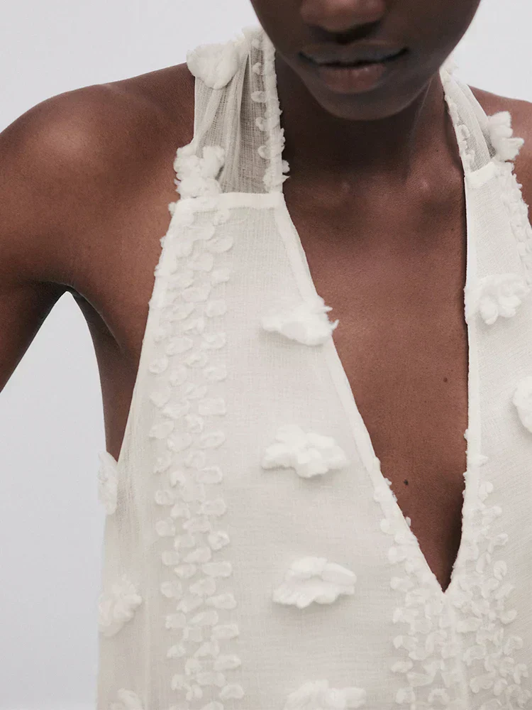 Halter Floral Mesh Patchwork Boho Dress - Image 4