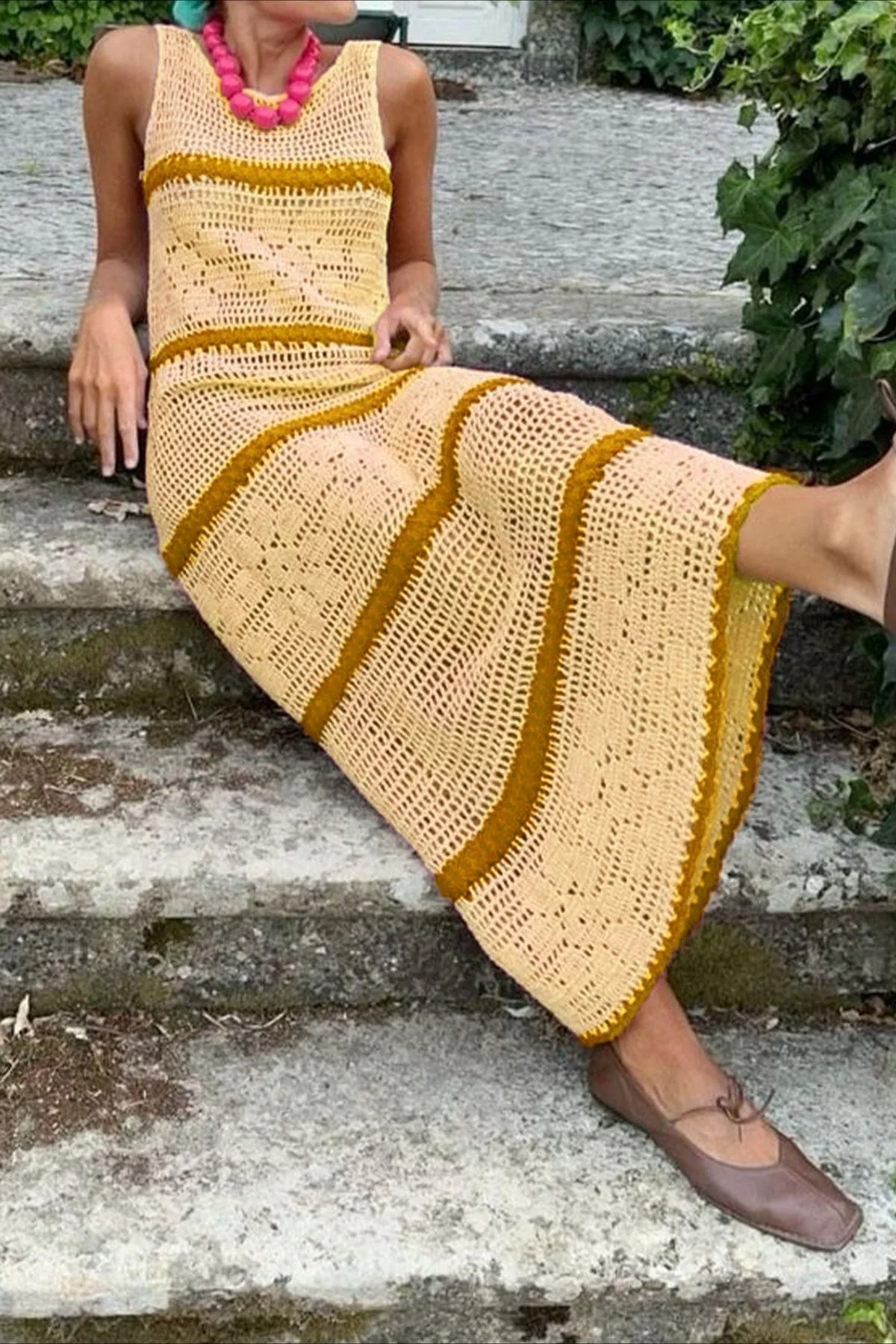 Hollow Knit Contrast Tank Sweater Dress - Image 5