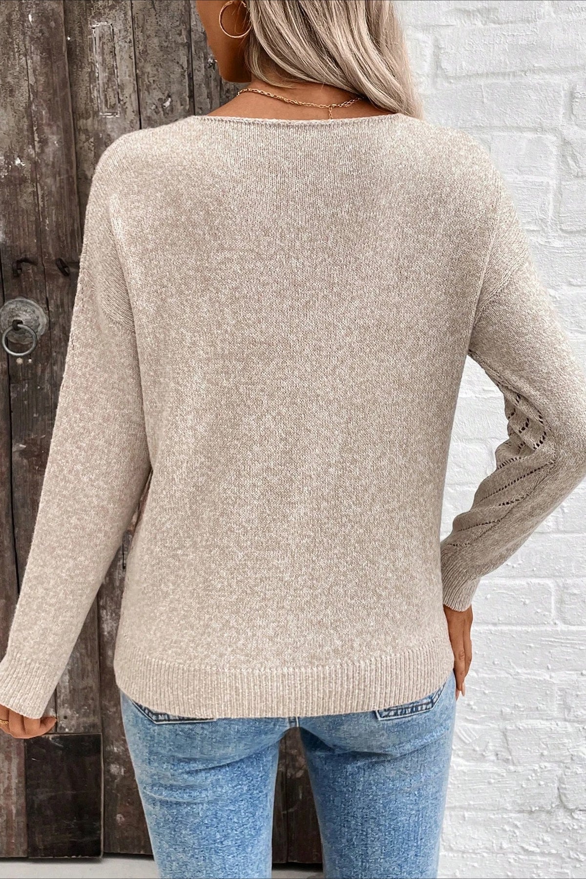 Hollow Knit Loose Pullover Sweater - Image 36