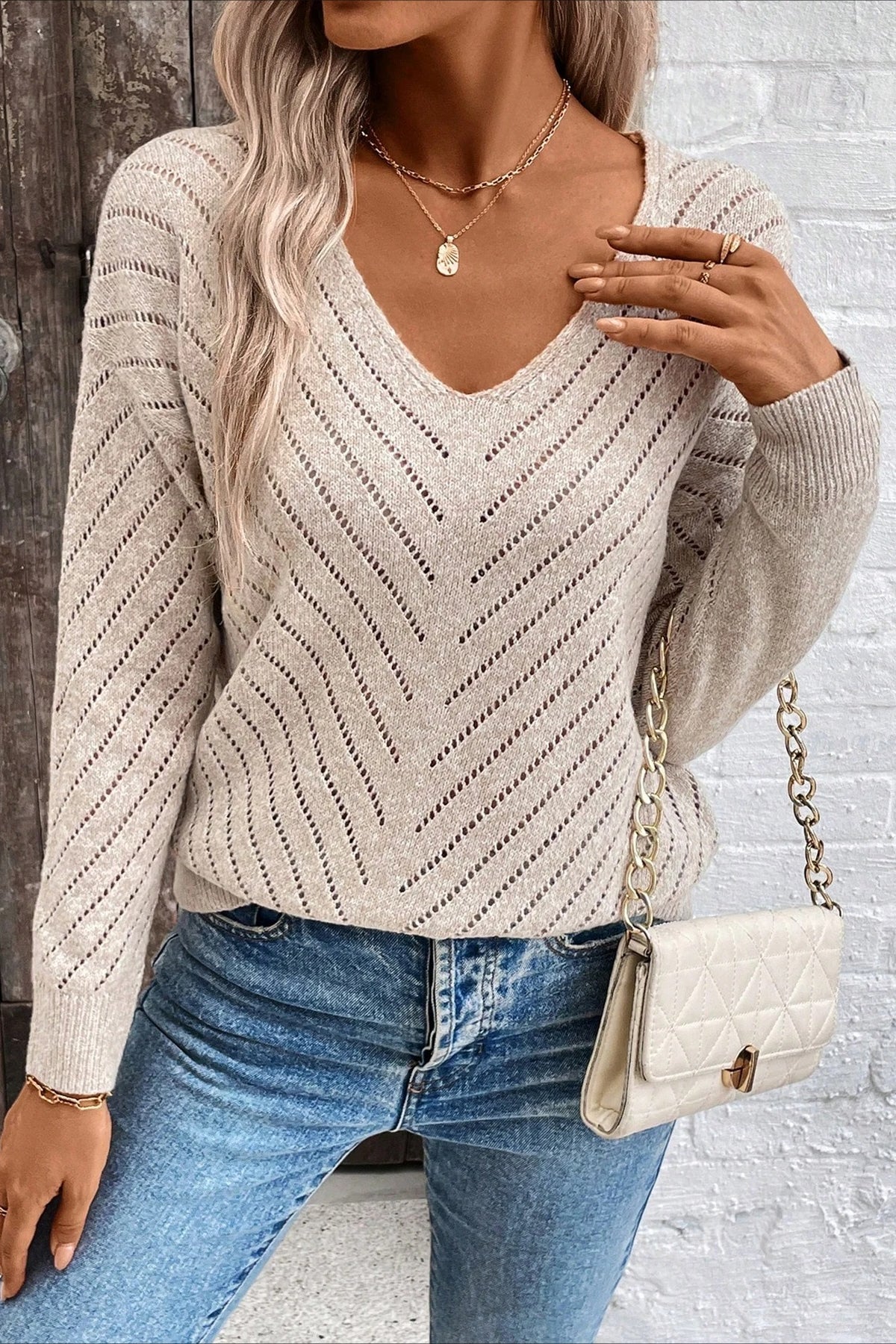 Hollow Knit Loose Pullover Sweater - Image 8