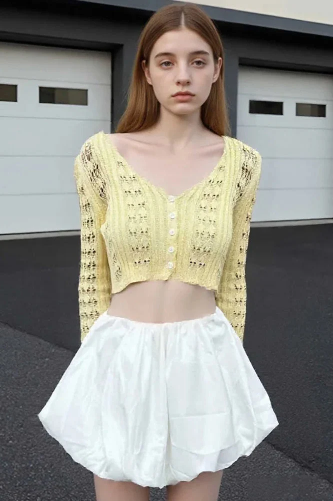 Hollow Out Knit V Neck Long Sleeve Cardigan - Image 12