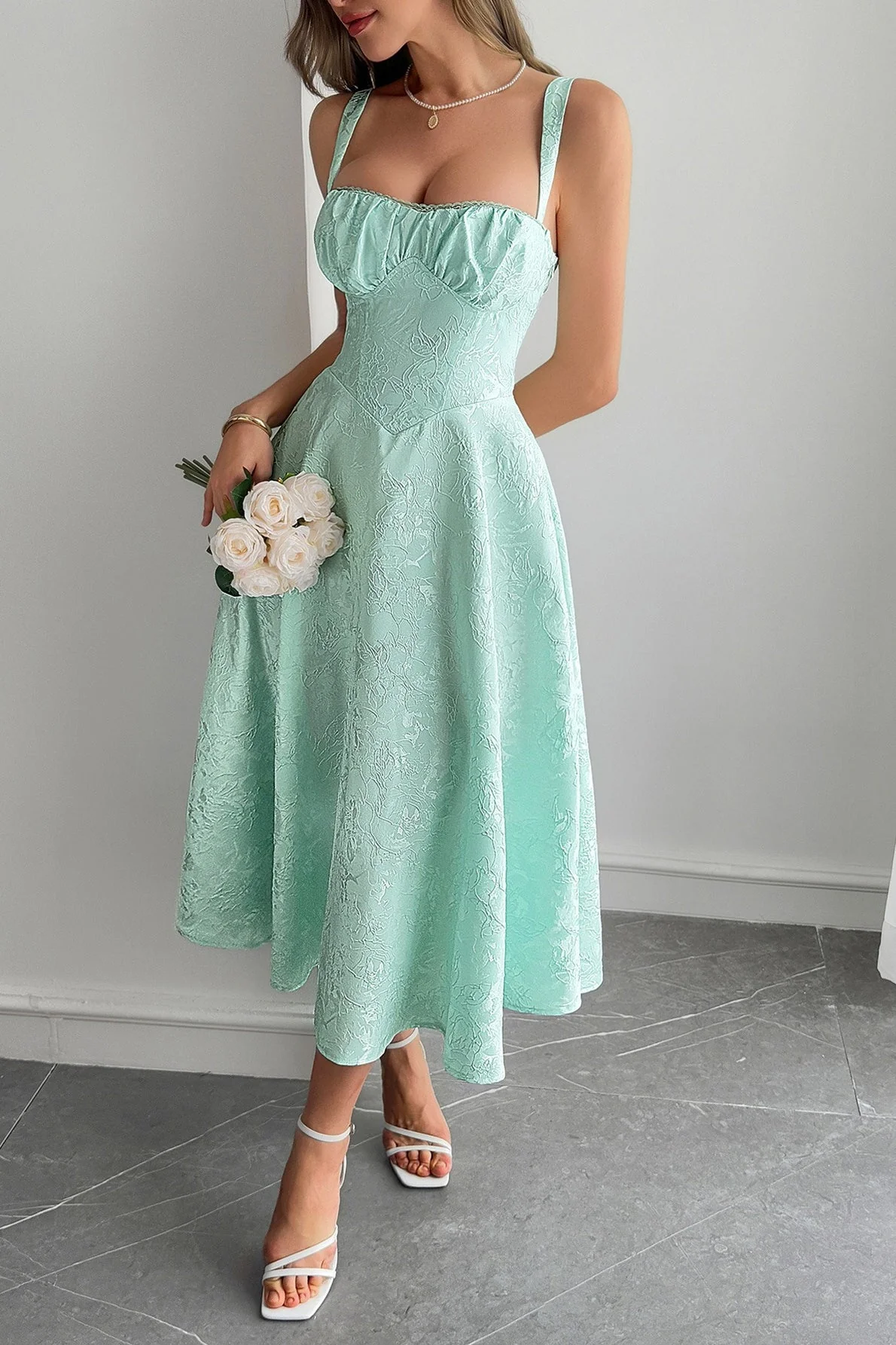 Jacquard Spaghetti Strap Cocktail Dress - Image 6