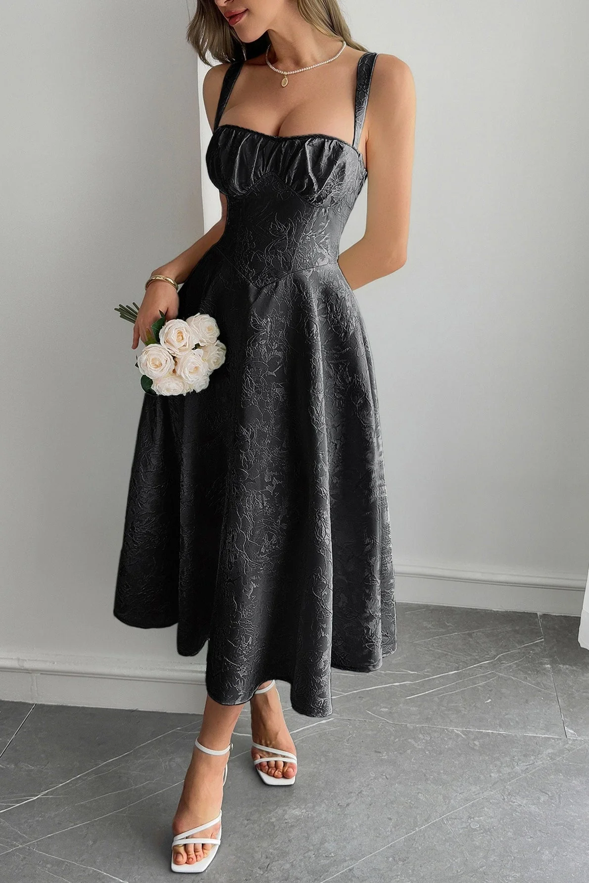 Jacquard Spaghetti Strap Cocktail Dress - Image 9
