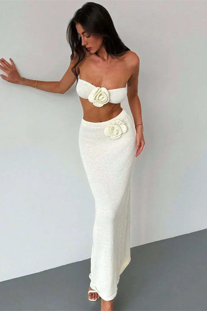 Knit Floral Patchwork Tube Top Boho Dress - Image 6