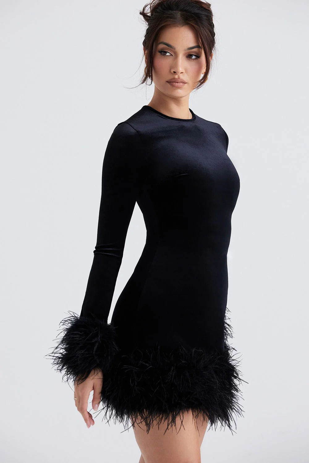 Knit Fuzzy Cuff Hem Cocktail Dress - Image 3