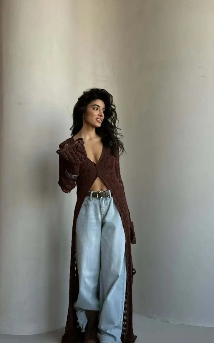 Knitted Flare Long Sleeve Beach Cardigan - Image 10
