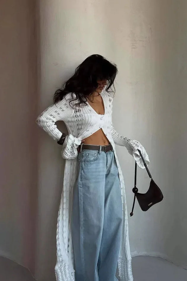 Knitted Flare Long Sleeve Beach Cardigan - Image 14
