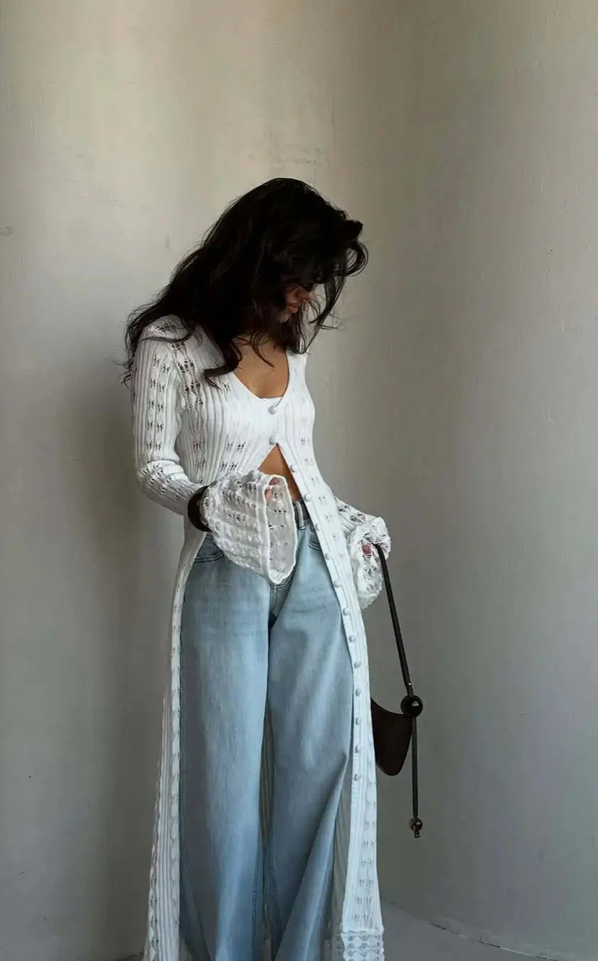 Knitted Flare Long Sleeve Beach Cardigan - Image 15