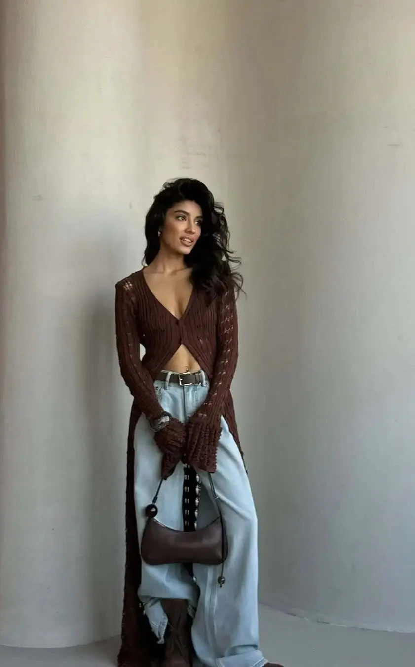 Knitted Flare Long Sleeve Beach Cardigan - Image 17
