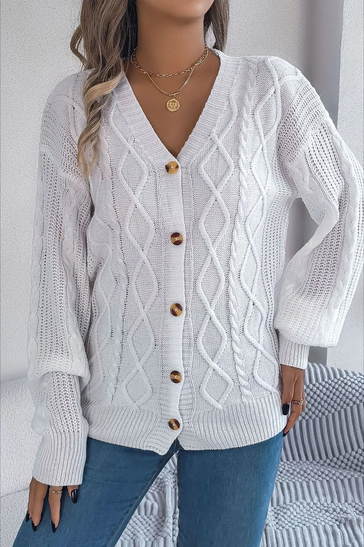 Knitted Long Sleeve Loose Single Breasted Cardigan - Image 5