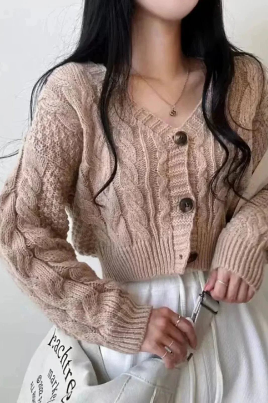 Knitted Open Front V Neck Slim Cardigan - Image 13