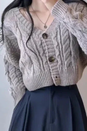 Knitted Open Front V Neck Slim Cardigan - Image 8