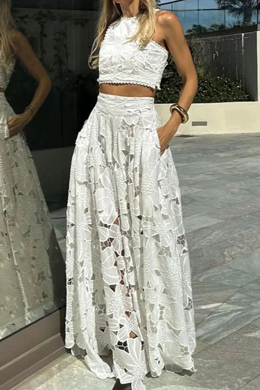 Lace Hollow Out Loose Beach Two Piece Boho Dress - Image 22